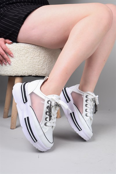 FELI Taş Aksesuarlı File Sneakers BEYAZ