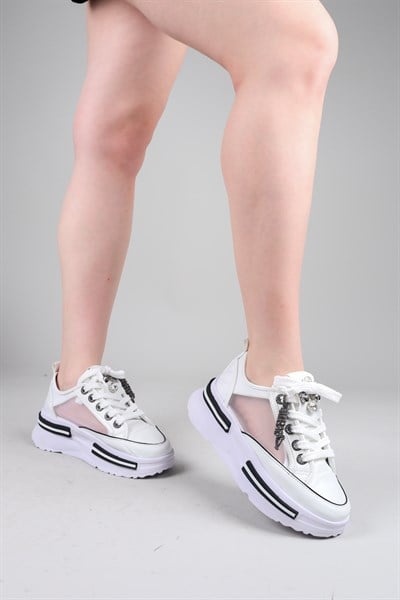 FELI Taş Aksesuarlı File Sneakers BEYAZ