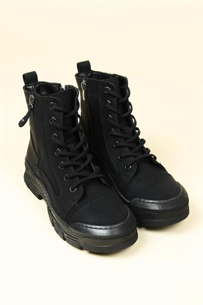 Fermuar ve Dikiş Detaylı Bot SİYAH