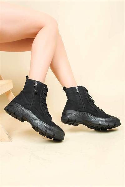 Fermuar ve Dikiş Detaylı Bot SİYAH