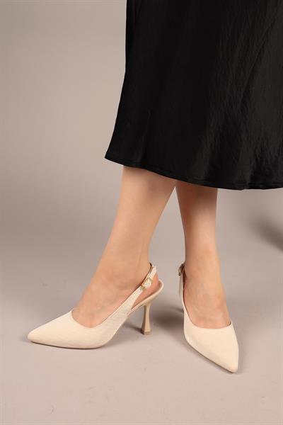 FERUNYA Dokulu Arkası Açık Stiletto TEN