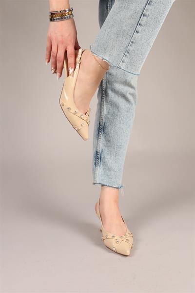 FUDGEM Taş Detaylı Rugan Stiletto NUT