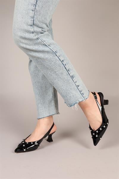 FUDGEM Taş Detaylı Rugan Stiletto SİYAH