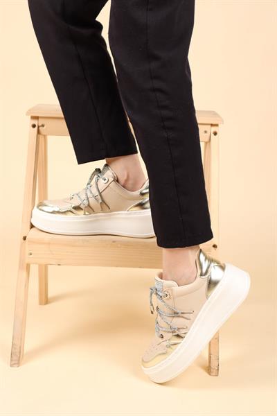Garnili Taş Bağcıklı Sneakers BEJ