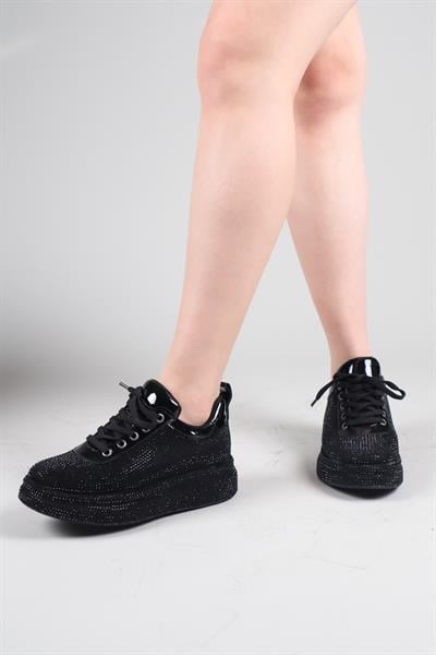 GİNA Sıvama Taşlı Spor Ayakkabı SİYAH