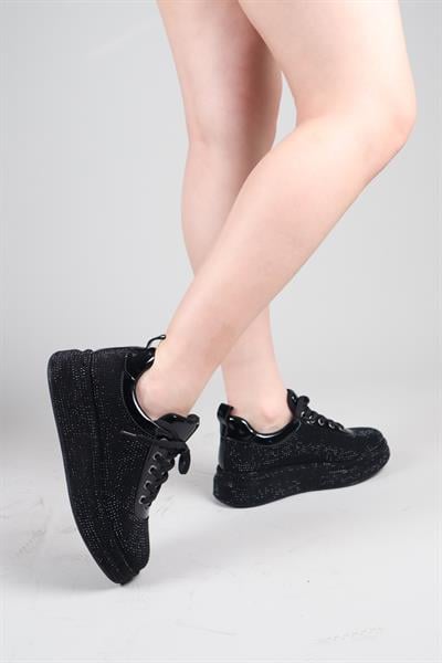 GİNA Sıvama Taşlı Spor Ayakkabı SİYAH