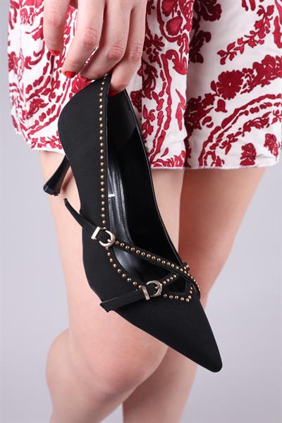 GLIY Gold Aksesuarlı Topuklu Ayakkabı SİYAH