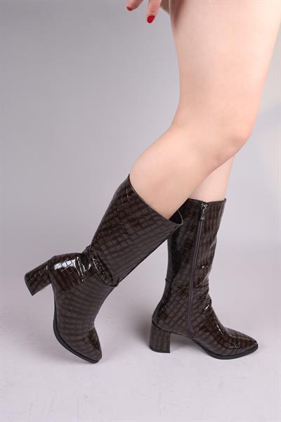 GLORİA Kroko Yarım Çizme KAHVERENGİ