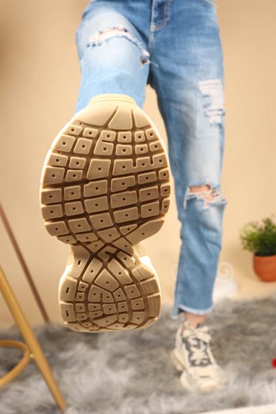 GUJA Cilt File Garnili Kalın Taban  Spor Ayakkabı BEJ