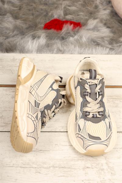 GUJA Cilt File Garnili Kalın Taban  Spor Ayakkabı BEJ