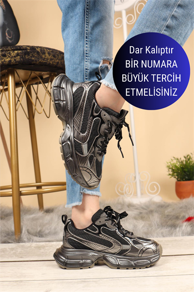 GUJA Cilt File Garnili Kalın Taban  Spor Ayakkabı GRİ