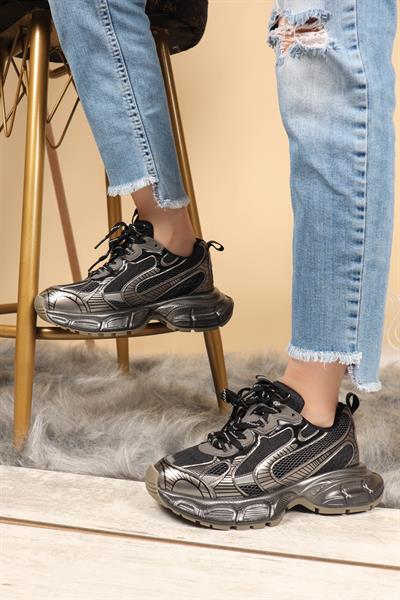 GUJA Cilt File Garnili Kalın Taban  Spor Ayakkabı GRİ