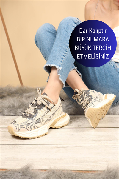 GUJA Cilt File Garnili Kalın Taban  Spor Ayakkabı BEJ