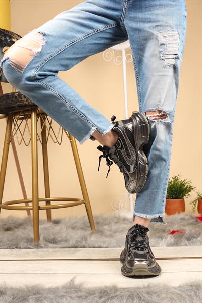 GUJA Cilt File Garnili Kalın Taban  Spor Ayakkabı GRİ