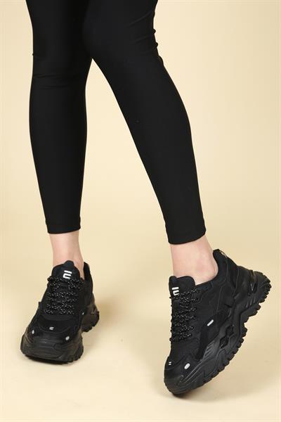 GUJA Cilt Garnili Kalın Tabanlı Kadın Spor Ayakkabı SİYAH