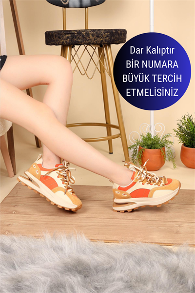GUJA Cilt Süet Garnili Spor Ayakkabı CAMEL