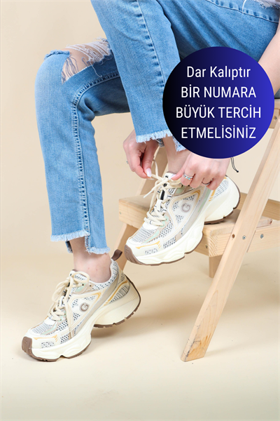 GUJA File Kalın Taban Spor Ayakkabı BEJ