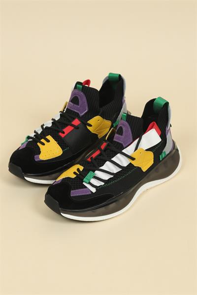 GUJA Renk Garnili Triko Unisex Spor Ayakkabı SİYAH