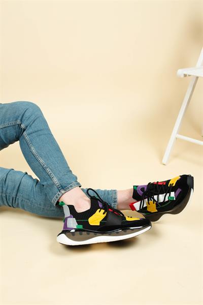 GUJA Renk Garnili Triko Unisex Spor Ayakkabı SİYAH