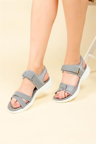 GUJA Zikzak Cırtlı Sandalet GRİ