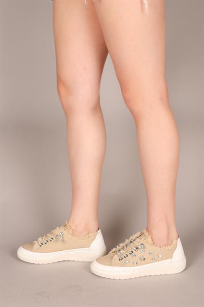 GUSTA Taş Bağcıklı Taş Detaylı Sneakers KOT BEJ