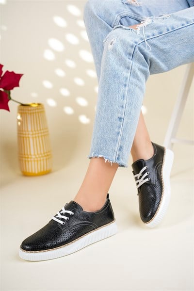 Hakiki Deri Bağcıklı Ayakkabı SİYAH