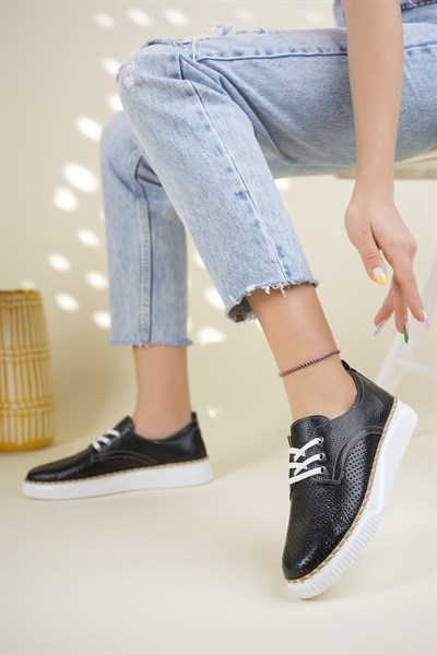 Hakiki Deri Bağcıklı Ayakkabı SİYAH