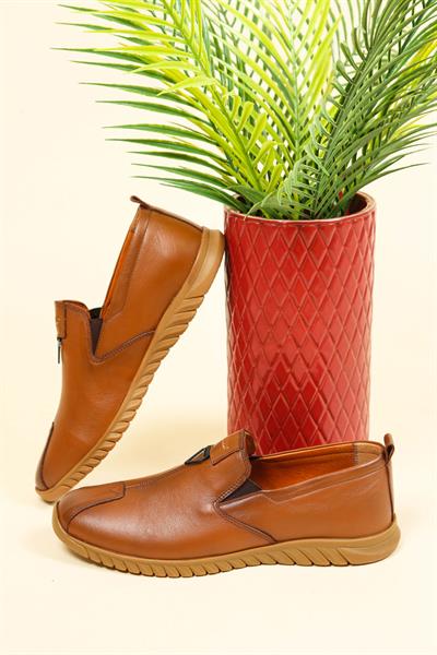 Hakiki Deri Dikiş Detaylı Lastikli Erkek Ayak