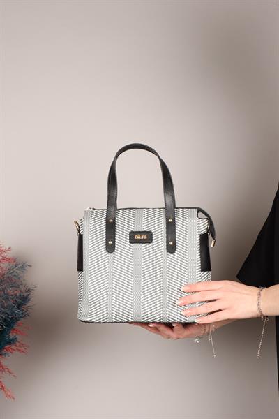 Hasır Baskı Kadın Çanta SİYAH