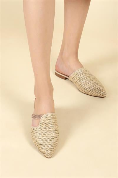 Hasır Örgü Detaylı Kadın Terlik TEN