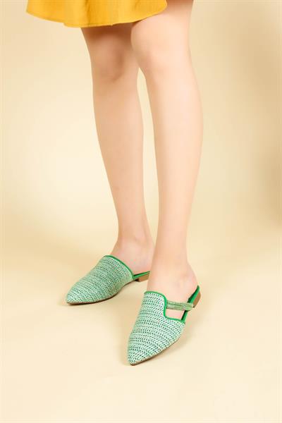 Hasır Örgü Detaylı Kadın Terlik YEŞİL