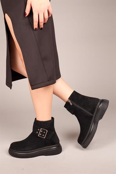 HİLDA Gold Tokalı Süet Bilek Bot SİYAH