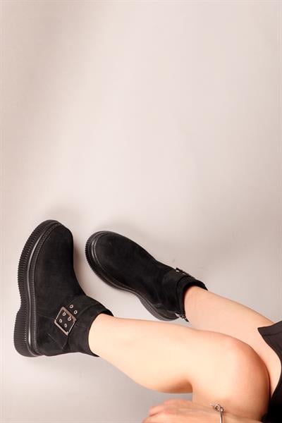 HİLDA Gold Tokalı Süet Bilek Bot SİYAH