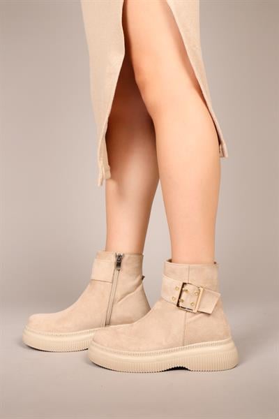 HİLDA Gold Tokalı Süet Bilek Bot TEN