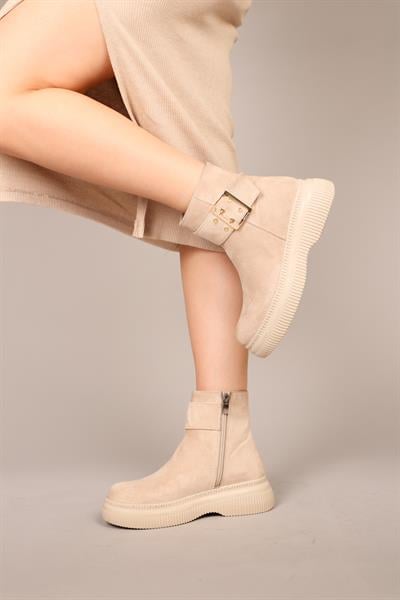 HİLDA Gold Tokalı Süet Bilek Bot TEN