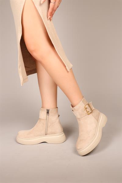 HİLDA Gold Tokalı Süet Bilek Bot TEN