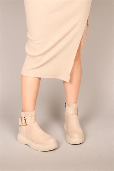 HİLDA Gold Tokalı Süet Bilek Bot TEN