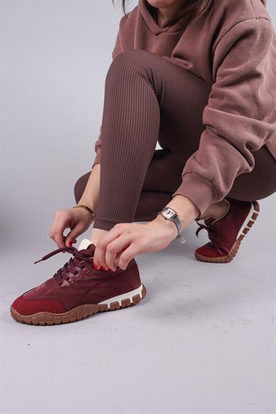 HİMARA Süet-Cilt Garnili Spor Ayakkabı BORDO