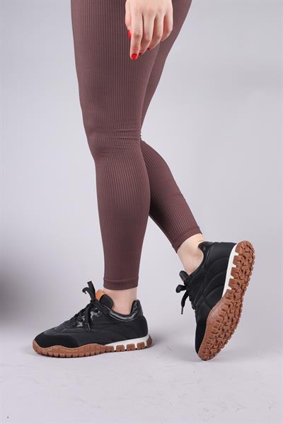 HİMARA Süet-Cilt Garnili Spor Ayakkabı SİYAH