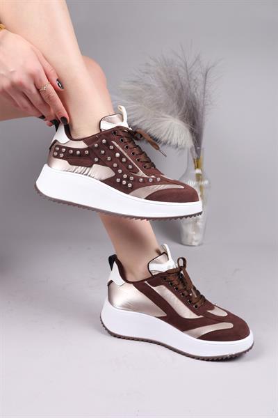 HOBART Şeffaf Çakım Boncuklu Sneakers KAHVERENGİ