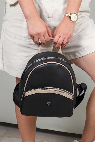 İki Gözlü Sırt Çantası SİYAH-BEJ