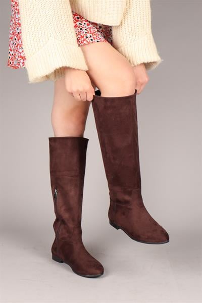 İLSE Düz Süet Çizme KAHVERENGİ
