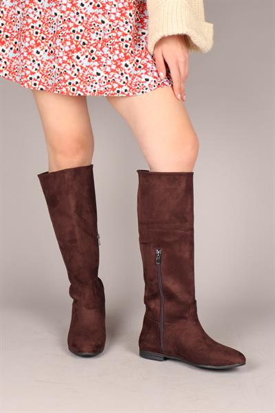 İLSE Düz Süet Çizme KAHVERENGİ