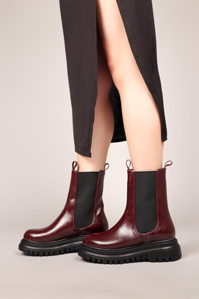 JANA Lastik Detaylı Uzun Bot BORDO