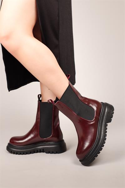 JANA Lastik Detaylı Uzun Bot BORDO