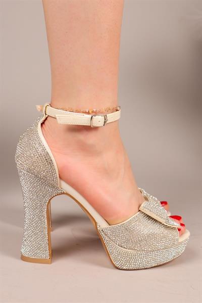 JELLY Taşlı Fiyonklu Platform Topuklu Ayakkabı SEDEF