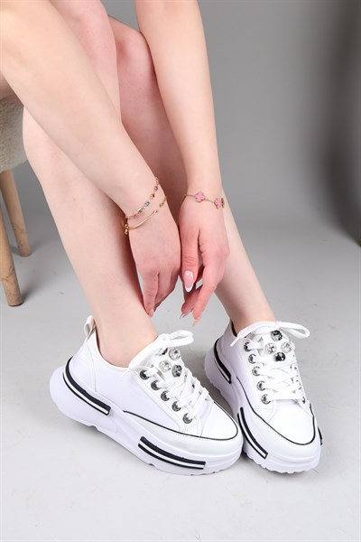 JEM Cilt Garnili Kalın Tabanlı Paraşüt Sneakers BEYAZ