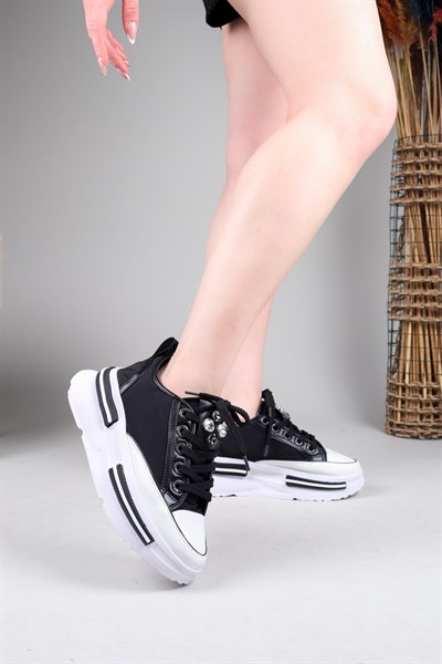 JEM Cilt Garnili Kalın Tabanlı Paraşüt Sneakers SİYAH