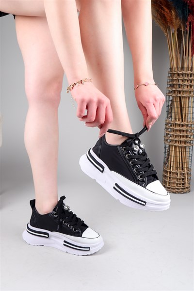 JEM Cilt Garnili Kalın Tabanlı Paraşüt Sneakers SİYAH