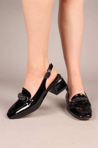 JENYLA Arkası Açık Alçak Topuklu Ayakkabı SİYAH